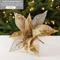 Golden mesh sequin Christmas flower ornament 28cm diameter for tree decoration - Gold
