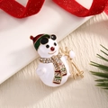 Christmas snowman skiing brooch in white enamel with rhinestones and gold accents - BR0058-Skiing Snowman