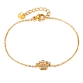 Gold stainless steel bracelet featuring a crystal crown pendant and lobster clasp closure - Gold