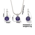 Parure de bijoux en argent avec pendentif cristal violet rond et boucles d'oreilles - Violet/Argent