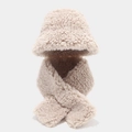 Detailed texture of thick cream-colored fleece winter bucket hat and scarf set - Beige Lamb Wool Hat & Scarf Set