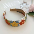 Blue hand-knitted floral headband featuring colorful 3D embroidery and wide brim style - Blue Five-petal Flower Crochet Headband