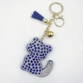 Sparkling royal blue crystal cat keychain with gold bell and matching tassel charm - Blue