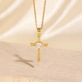 Gold plated hip hop cross necklace with heart shaped cubic zirconia on silk background - Style A-Heart Cross