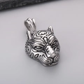 Vintage silver tiger head pendant with detailed totem engraving in polished titanium steel - Tiger Head Pendant (KP119819-KJX) / Steel