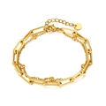 Double-layer gold paperclip chain bracelet with small beads and lobster clasp - Gold