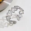 Adjustable hollow heart ring in silver finish with a minimalist stainless steel design - Silver Heart Hollow