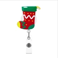 Christmas stocking acrylic badge reel with retractable cord and red festive glitter finish - Christmas Sock