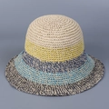 Cappello da sole all'uncinetto con strisce beige gialle e blu e tesa larga - M(56-58cm) / Beige
