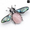 Vintage silver bee brooch with abalone shell wings and oval pink crystal gemstone - Rose Quartz