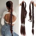 Dark brown braided ponytail extension 80cm 150g synthetic hair wrap around style - Dark Brown