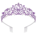 Exotic purple crystal bridal crown with silver alloy base and teardrop rhinestone - Silver + Purple Rhinestones