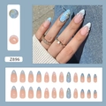 Uñas postizas French azul con flores 3D y perlas en forma stiletto larga - Estilo Olas de Mar de Verano (Z896)