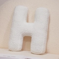 Plush alphabet H shaped pillow in soft white faux fur for home sofa decor - Letter H