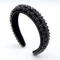 Velvet sponge headband in black with sparkling rhinestones and chain trim for parties - Black