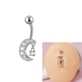 Silver crescent moon belly button ring with sparkling zircon stones and pendant charm - Silver-Love You Moon & Back