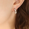 Polished silver C-shaped stud earrings with five minimalist metal beads for women - Steel Color Earrings (F402)