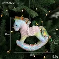 Pink iridescent rocking horse Christmas tree hanging ornament with white pompom decor - Rocking Horse Style