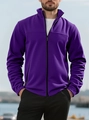 Men's purple standing collar fleece jacket with full zipper and side pockets - Purple