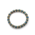 Blue and brown striped bead bracelet with sparkling gold crystal rhinestone spacers - Blue