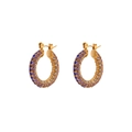 18K gold-plated stainless steel hoop earrings with blue and purple crystal pavé - 23mm / Rainbow 1