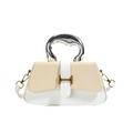 Chic women's box bag with beige woven flap, white leather and wavy metal handle - Off White