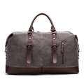 Large capacity grey canvas travel bag with brown leather handles and shoulder strap - Dark Gray