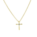 18k gold plated brass cross pendant necklace with blue birthstones on a delicate chain - December-Blue Topaz