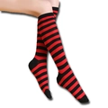 Knee-high socks with classic red and black horizontal stripes in a knit cotton blend style - Black Red Striped Socks