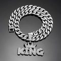 Collana hip hop con pendente corona KING argentato e strass su catena a maglia cubana - Catena Cubana 50cm / Argento
