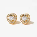 Elegant gold heart earrings with sparkling white cubic zirconia and center stone - Golden Heart White Stone Style (KDE1054)