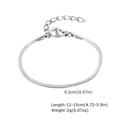 Detailansicht der 0,2cm silbernen Schlangenkette mit Verschluss und Größenangaben - Armband / Stahlfarben