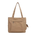 Grand sac cabas en toile kaki pour femme avec poche avant zippée et bandoulières - Kaki