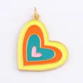 Colorful multilayer enamel heart pendant with vibrant pink, green and gold metal frame - Yellow Multi-layer Heart Style (L282545-Yellow)