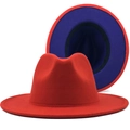 Two-tone wool felt fedora hat featuring a red crown and purple underbrim for women and men - Orange Red (Purple Lining)