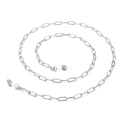 Polished silver stainless steel link chain necklace with clear silicone loops for eyewear - Slender Oval Link Style (KSC040-Z) / 650x4mm / Silver