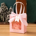 Elegant pink gift bag with window, satin bow, and Wedding Day tag for special events - Pink + Wedding Tag + Raffia