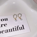 Close-up of pearl wreath bow earrings with gold plating and sparkling crystals - S925 Silver Needle Studs