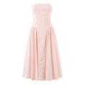 Detail of pink strapless dress showing elegant side pleats and smooth fabric texture - XS / Pink