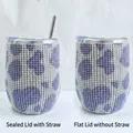 Insulated 12oz diamond egg-shaped wine tumbler with straw and sealed lid options - Cow Pattern Purple