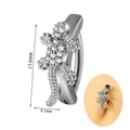 Silver gecko belly button ring with sparkling white cubic zirconia and size dimensions - 1.6x10mm / Gecko Shape Style