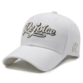 White cotton baseball cap with Rejoice 3D embroidery and side R logo detail - Adjustable / White