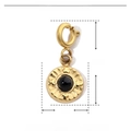 Macro view of a 16mm gold stainless steel pendant with black natural stone inlay - YF187 Black Rippled Round