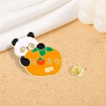 Cartoon panda and persimmon enamel pin with lucky Chinese characters and butterfly clutch - Panda Good Things Happen