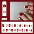 Red bow tie cat-eye press-on nails set with silver glitter and 24-piece assorted tips - MY141 Tipsy Girl (With Glue)
