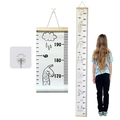 Canvas kids growth chart with wooden frame featuring black scale and llama pattern - Sketch Cartoon