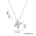Silver K letter pendant necklace with micro-pave zircons and 45cm bead chain - Steel Color Letter K with Zirconia
