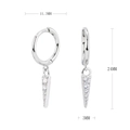 Dettaglio degli orecchini in argento S925 con zirconi a cono e misure dimensionali - Argento 925 placcato oro bianco