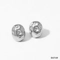 Irregular hammered silver-tone oval stud earrings in stainless steel textured design - Silver Hammered Oval Earrings D2749