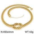 Golden stainless steel knot necklace with box chain design and dimensions on white background - 4mm Gold Necklace (KN295311-Z)